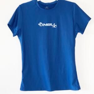 O'Neill XL Slim Fit Swim Shirt Skins UPF 50+ Blue Short Sleeve Rashie Swim Shirt